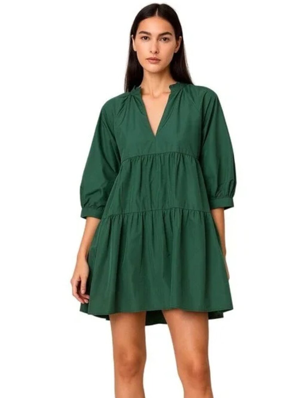 Zara  Emerald Green Tiered Babydoll dress 3/4 Sleeve Size Small